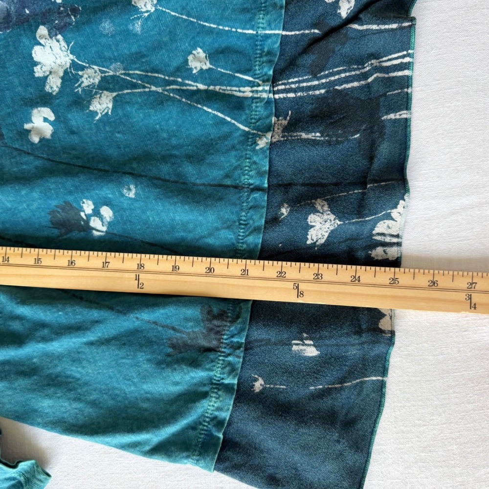 Jess & Jane Womens Teal Blue Bird Floral 3/4 Sleeve Cotton Top M M48-000 - Picture 5 of 8